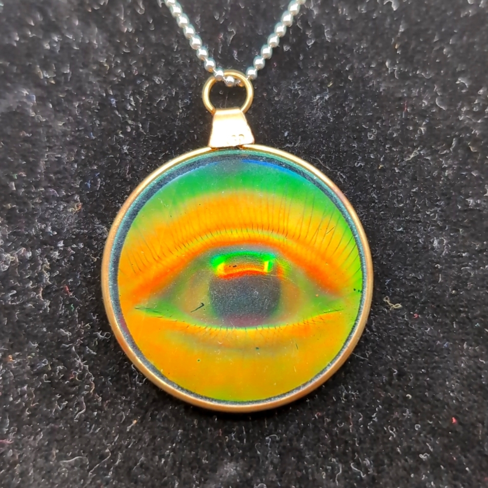 Vintage Retro 3D Eye Hologram 18KGP Gold Glass Loop Focus Pendant